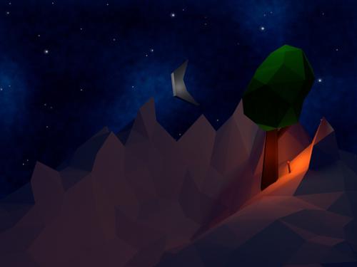 Low-Poly tree at night preview image